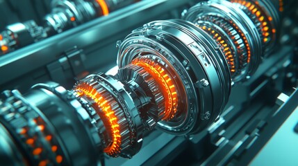 Fototapeta premium Machine components in motion high-tech laboratory digital artwork futuristic environment close-up view industrial innovation