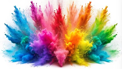 Fototapeta premium colorful rainbow holi paint color powder explosion isolated white wide panorama background 