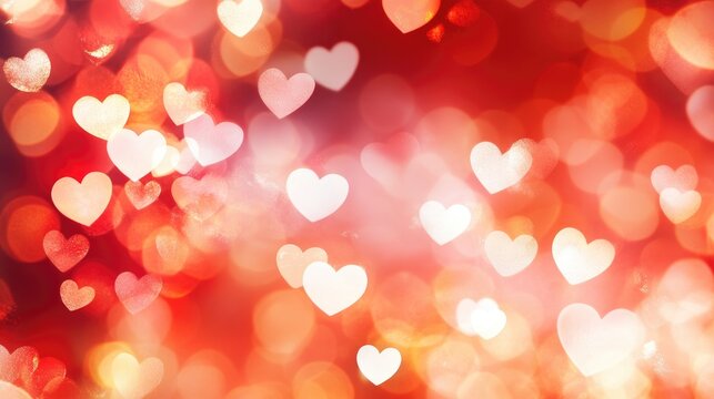 Vibrant red and white heart-shaped bokeh background with a romantic vibe, perfect for Valentineâ€™s Day banners and personalized messages.