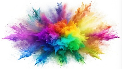 colorful rainbow holi paint color powder explosion isolated white wide panorama background
