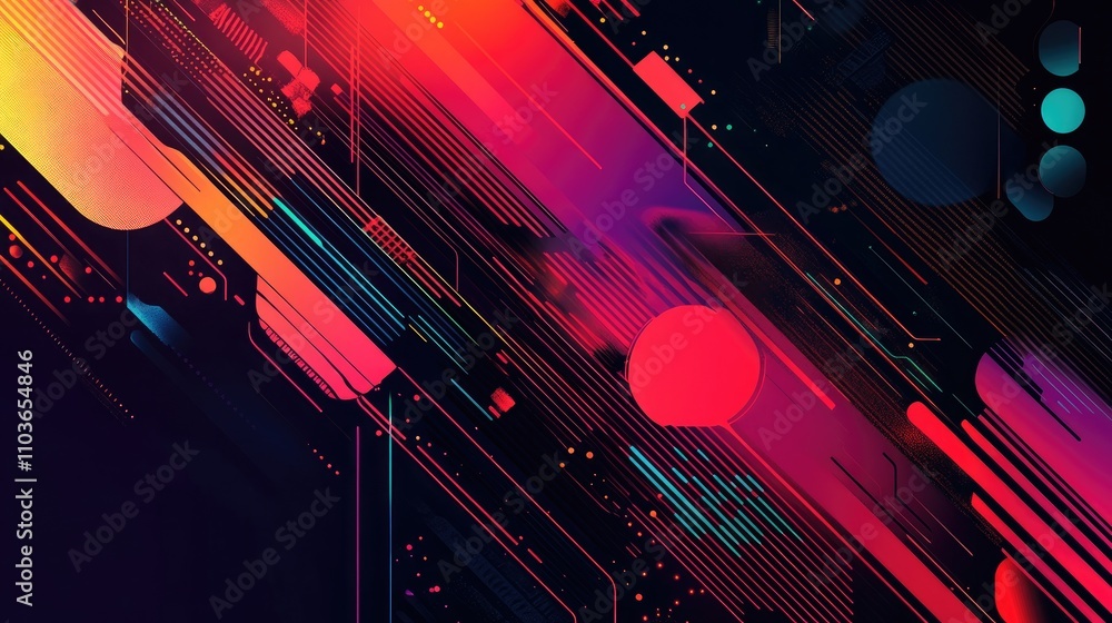 Poster vibrant abstract design featuring dynamic lines and geometric shapes representing modern it technolo
