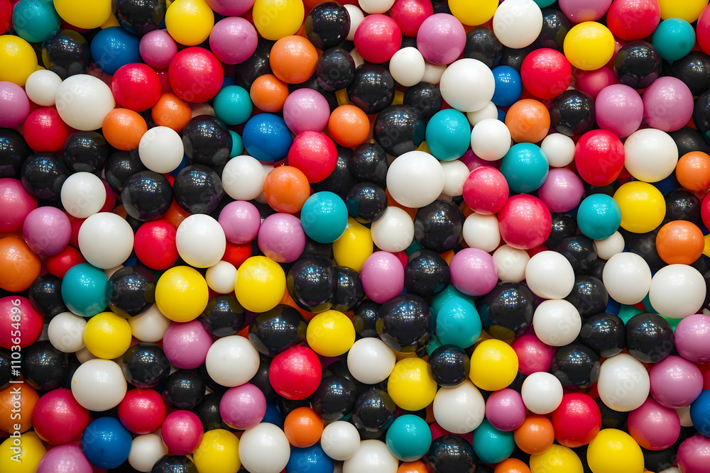 Poster a large number of multicolored balloons, all in the shape and size of spheres, fill up an entire spa