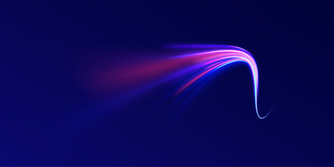 Horizontal speed lines connection vector background. Futuristic dynamic motion technology blue glowing lines air flow effect.  Racing cars dynamic flash effects city road with long exposure. 