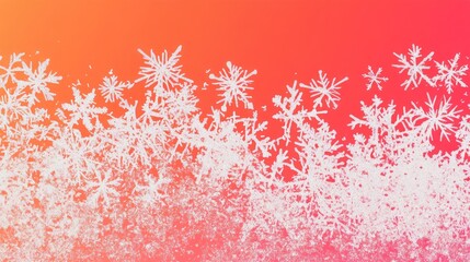 Delicate white snowflakes scatter elegantly against a vibrant red gradient background, creating a cheerful festive atmosphere perfect for holiday season decor.