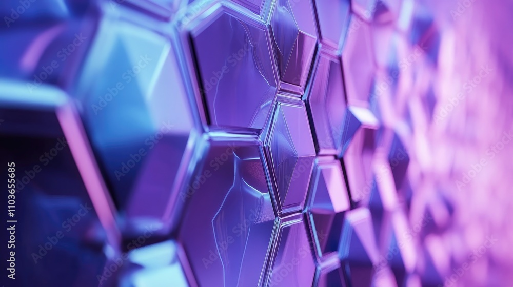 Poster futuristic abstract backdrop with interlocking hexagonal shapes showcasing vibrant blue and purple h