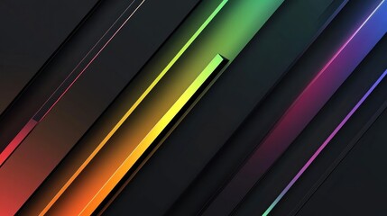 Fototapeta premium Futuristic dark abstract background featuring vibrant light refraction with colorful rainbow streaks and sharp geometric shapes for versatile design projects.