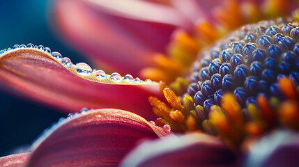 Obraz premium Dewdrops Adorn Vibrant Flower Petals Close Up