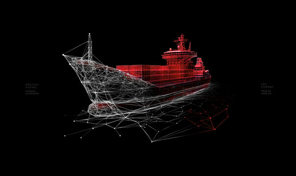 Cargo ship low poly technology background with abstract polygonal digital design