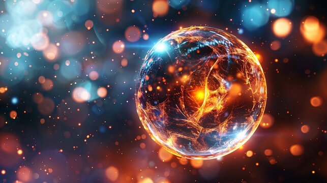 Glowing ethereal sphere of cosmic energy and digital interconnections representing innovation technology and the powerful dynamic forces shaping our future world