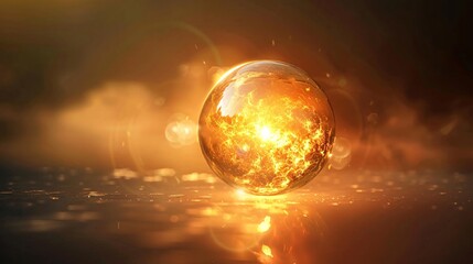 Glowing mystic orb of ethereal energy radiating in a dramatic cosmic stormy atmosphere with fiery flames and luminous aura  Surreal abstract and otherworldly visual concept