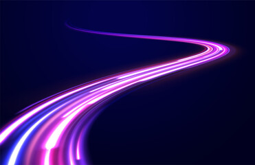 Electric car and city concept Hitech communication concept innovation background. Expressway, car headlight effect. Speed connection vector background. City road car light trails motion background.  © ANATOLII