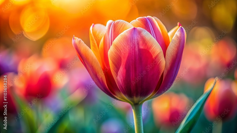 Poster isolated tulip on a soft background with high depth of field, showcasing delicate petals and vibrant
