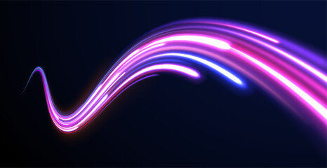 Neon color glowing lines background, Glowing wave swirl, impulse cable lines. High-speed light trails effect. Futuristic dynamic motion technology. Png, neon, line, blur, beam, ray, abstract, energy, 