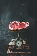 Raw Steak on Vintage Kitchen Scale
