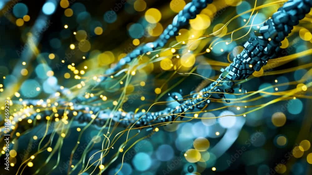 Poster vibrant abstract digital background with glowing lines and particles, showcasing technology and inno