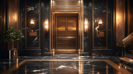 Elegant corridor with a blend of deep brown tones, smooth textures, and modern finishes