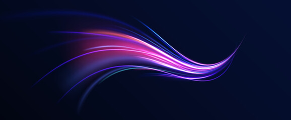 Abstract background rotational border lines, png, effect, wave,neon,line. Neon stripes in the form of drill, turns and swirl. Speed of light concept background. 