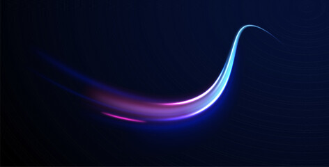 Big data traffic visualization, dynamic high speed, png, effect. Vector glowing lines air flow effect. Light trail wave, fire path trace line, car lights, optic fiber and incandescence curve twirl.