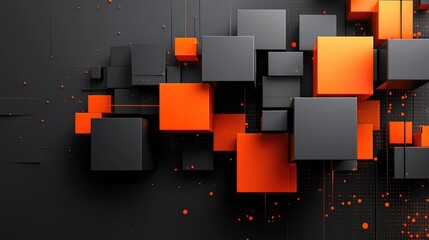 Abstract 3D cubes in a striking black and orange color scheme, showcasing a technology-inspired design with geometric shapes and modern aesthetic.
