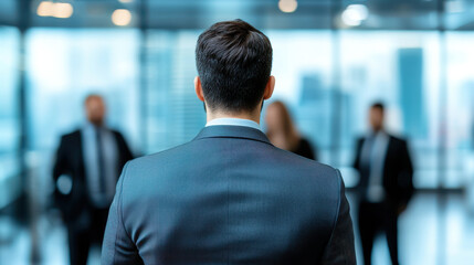 Businessman leading meeting with colleagues in modern office