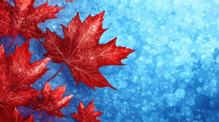 Vibrant maple leaves in rich red tones against a soft blue background, creating a festive atmosphere for national celebrations.
