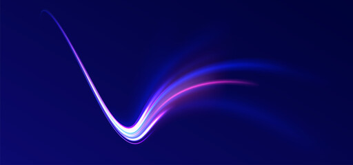 Racing cars dynamic flash effects city road with long exposure. Horizontal speed lines connection vector background. Futuristic dynamic motion technology blue glowing lines air flow effect. 