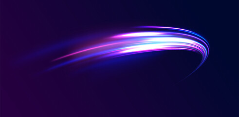 Racing cars dynamic flash effects city road with long exposure. Horizontal speed lines connection vector background. Futuristic dynamic motion technology blue glowing lines air flow effect. 