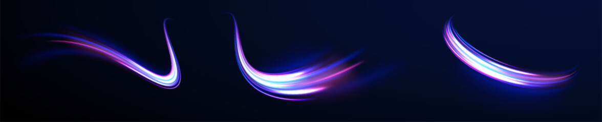 Magic moving fast speed lines. Blurred car light motion effect, city road background with long exposure night lights. Png,  ray, abstract, energy, pack, effect. Acceleration speed motion on night road