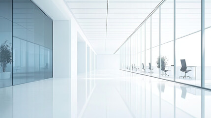 Clean office space with white walls and floors.