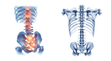 Human Skeleton Anatomy with Highlighted Spine Areas