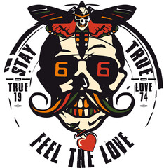 Tête de mort Tattoo 66 old school style tatouage papillon de nuit stay true feel the love