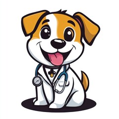 Here's a caption and keywords for your image.. Cute cartoon puppy doctor.
