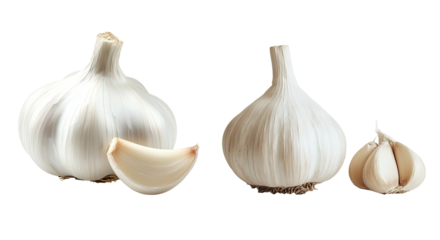 Fresh Garlic Bulbs with Cloves on Transparent Background