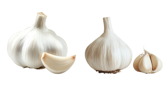 Fresh Garlic Bulbs with Cloves on Transparent Background
