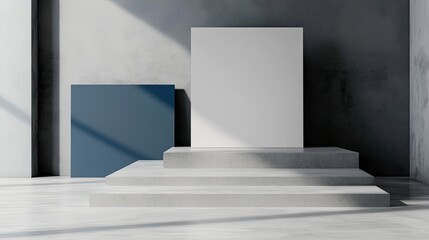Obraz premium Minimalist Concrete Steps Displaying Blank Poster and Square