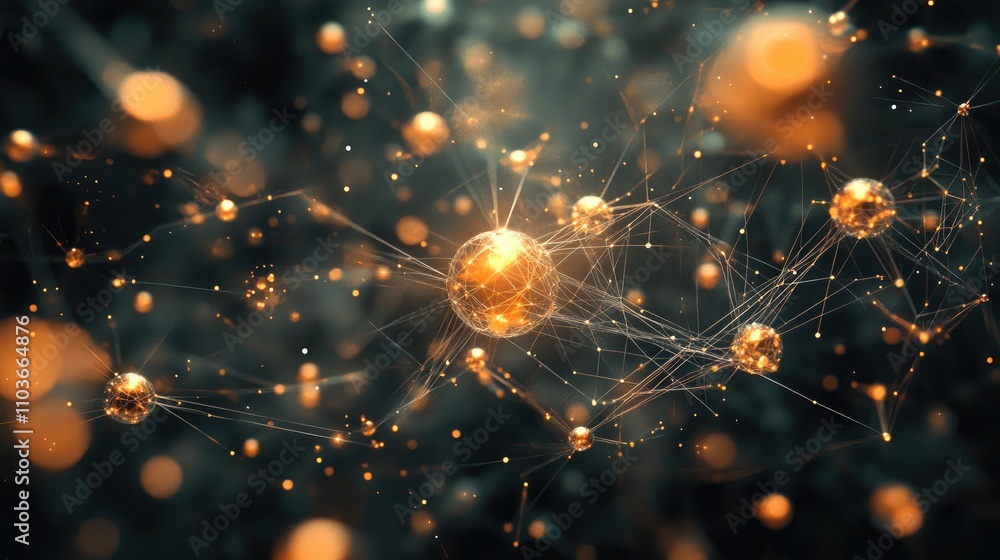 Poster abstract visualization of interconnected glowing nodes and networks, showcasing intricate connection