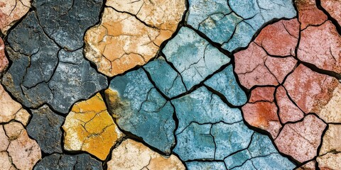 Vibrant seamless pattern of colorful cracked textures for design and print