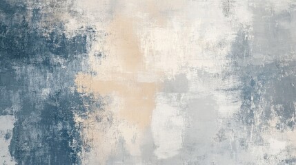 Obraz premium Modern impressionist abstract painting with hand-drawn textures in muted tones of blue, beige, and gray showcasing a dry brush oil painting style.