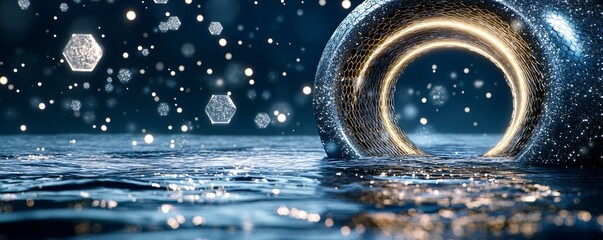 Sparkling Hexagon Portal Futuristic Water Scene