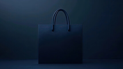 Elegant Dark Blue Shopping Bag With Gold Logo