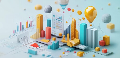 Fototapeta premium Business Strategy Explained Through 3D Interactive Presentation