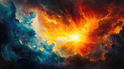 Vibrant portrayal of the sun's surface with dynamic flames and brilliant light, capturing the intensity and energy of space's vastness.