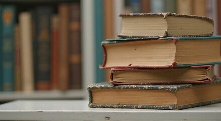 stack of old books on shelf