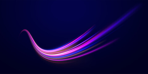 Horizontal speed lines connection vector background. Futuristic dynamic motion technology blue glowing lines air flow effect.  Racing cars dynamic flash effects city road with long exposure. 