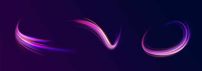 Obraz premium Futuristic dynamic motion technology blue glowing lines air flow effect. Racing cars dynamic flash effects city road with long exposure. Horizontal speed lines connection vector background. 