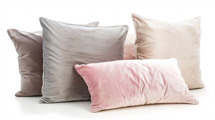 Stylish soft pillows isolated against a white background.