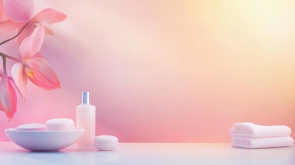 Pastel Gradient Backdrop for Beauty Clinic with Soft Floral Accents and Blank Space for Text, Ideal for Skin and Slimming Therapy Promotions