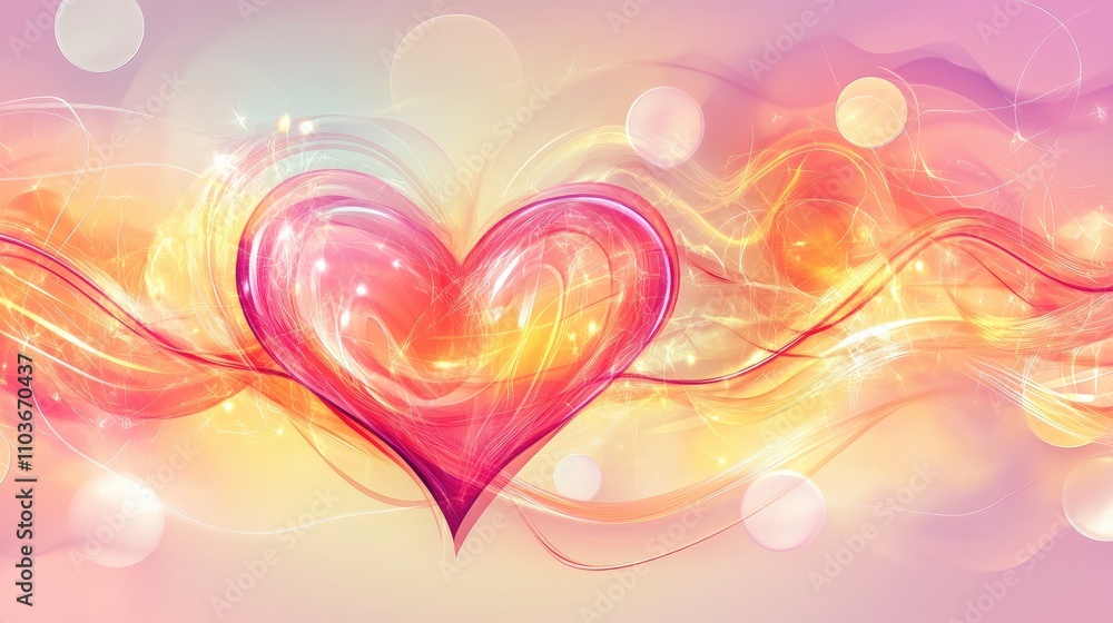 Poster an abstract representation of heartbeats with glowing lines and pulsating waves, against a soft grad