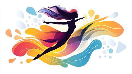 A graceful dancer in mid-pirouette, her silhouette outlined against an abstract background of swirling colors and shapes,Vector illustration with a white background. 