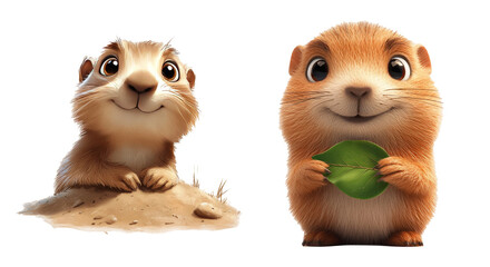 Fototapeta premium Cute Cartoon Animal Characters on Transparent Background